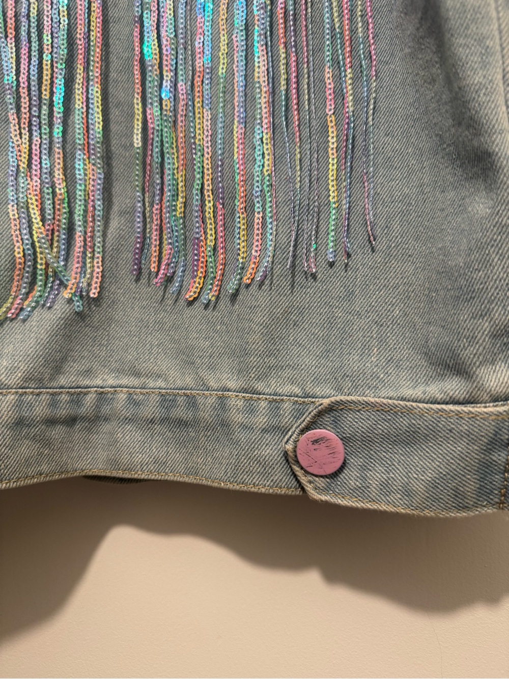 Light Wash Denim Kids Jacket with Rainbow Sequin Back - Picture 5 of 5